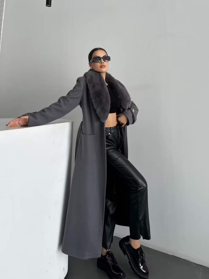 AURORA maxi coat fur colar - 3 COLORS