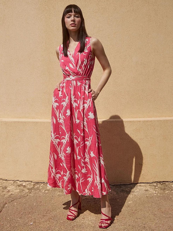 ANNABELLE midi fucshia dress with florals