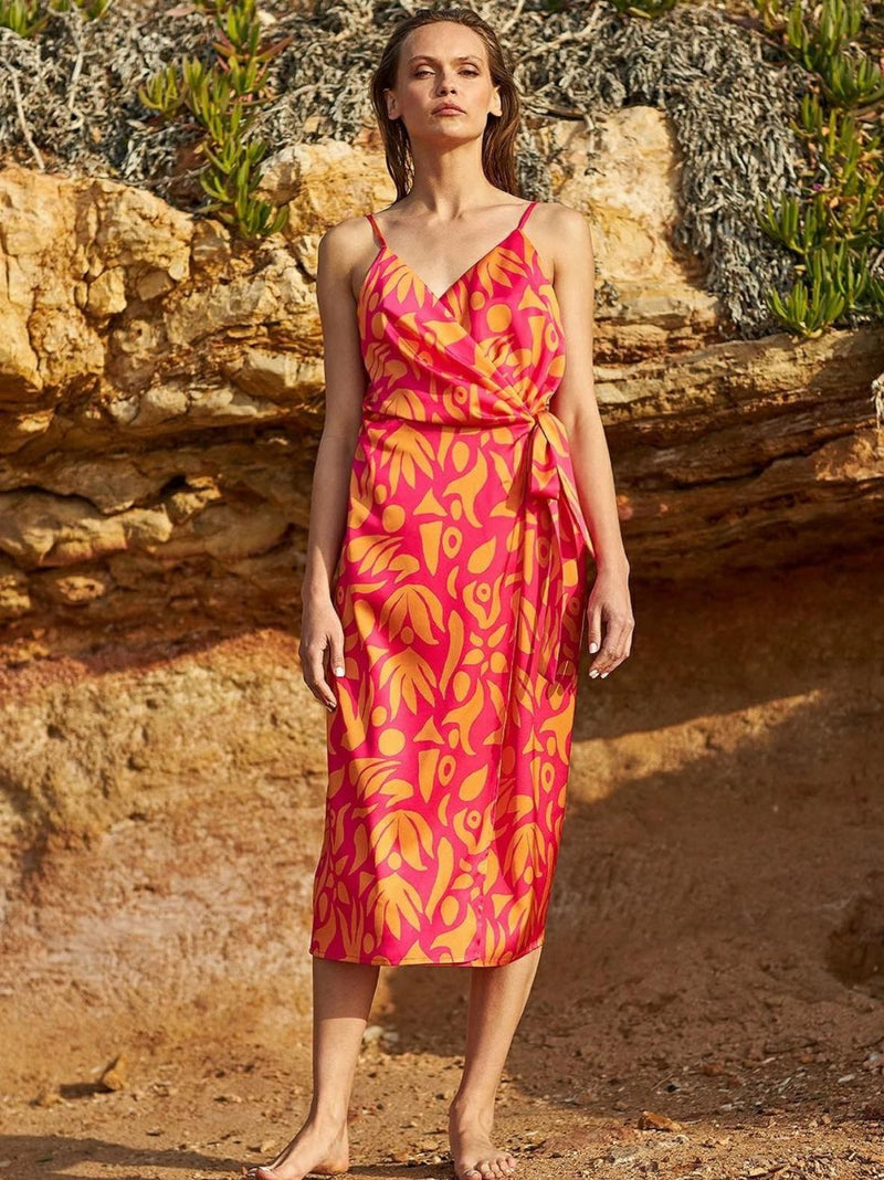 FLORENCE fucshia/orange satin dress