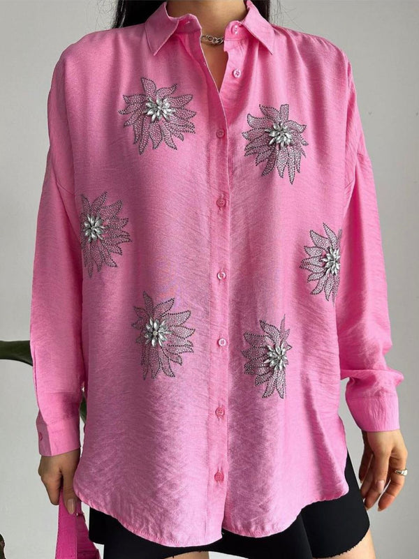 EDNA bubblegum embellished shirt