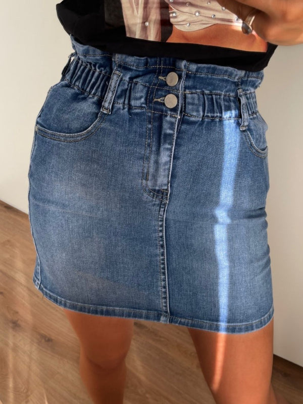 BEATRICE paper-bag denim skirt