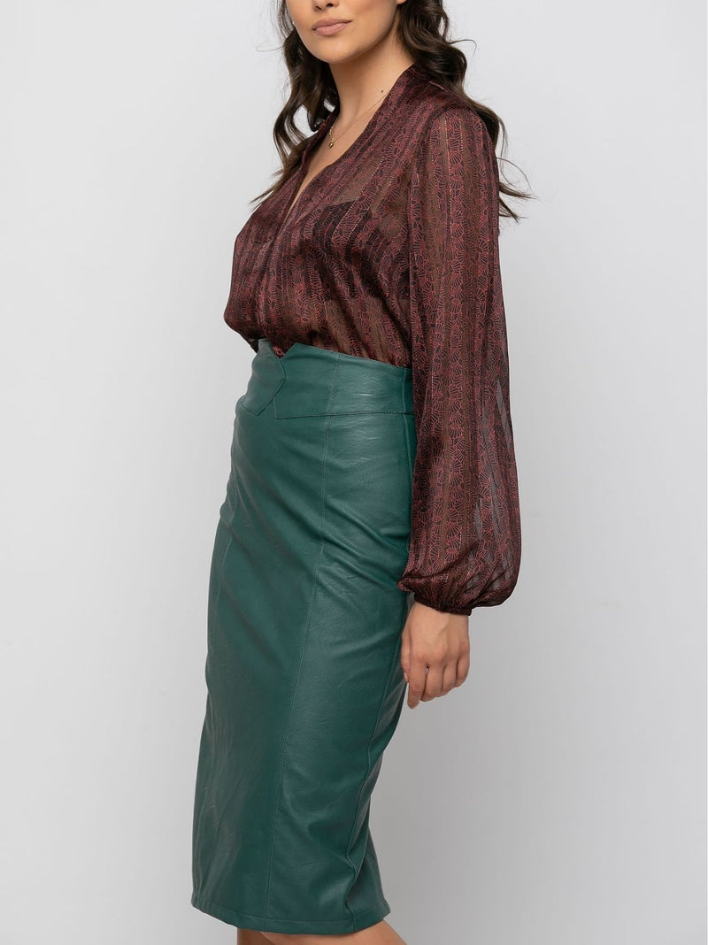 AYLA green leatherette pencil skirt