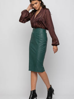 AYLA green leatherette pencil skirt