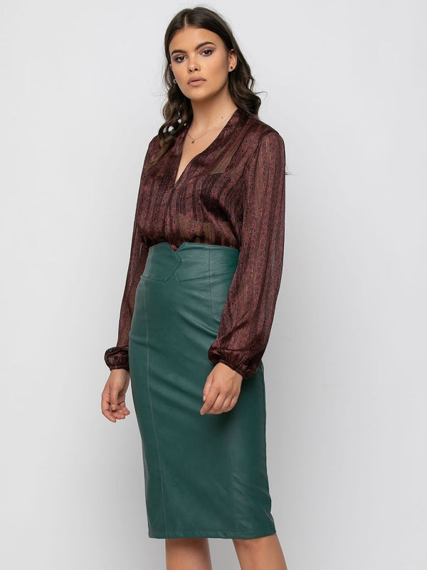 AYLA green leatherette pencil skirt