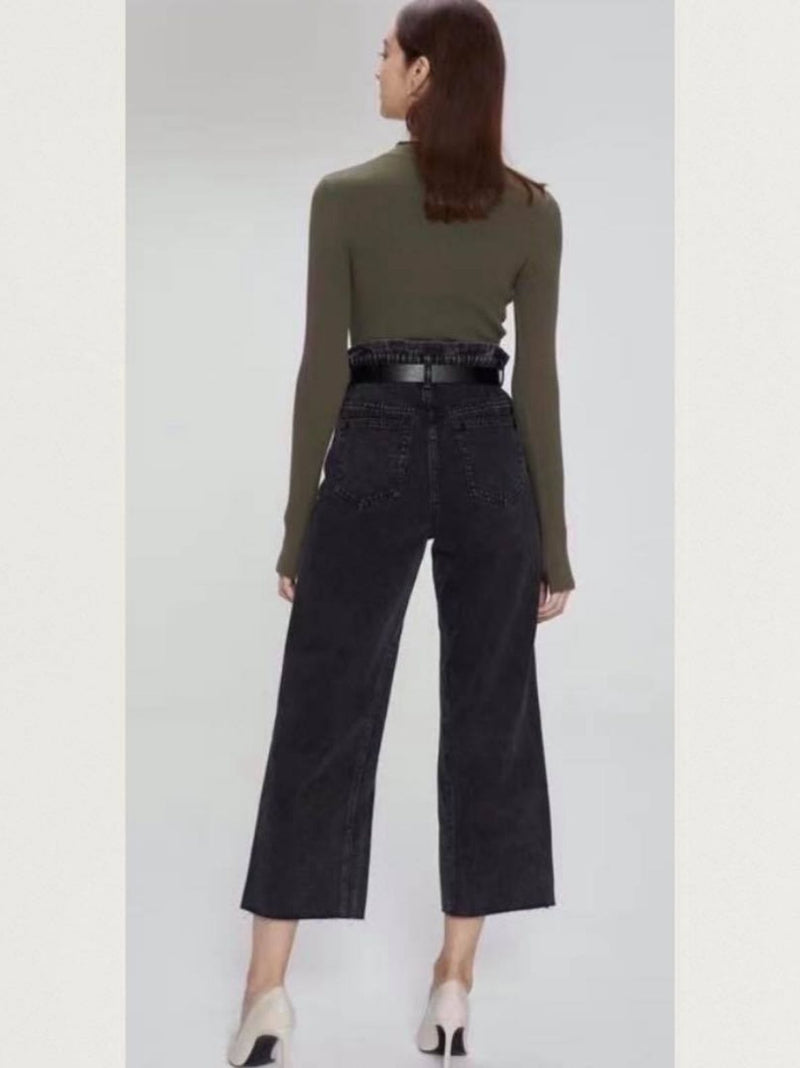 LIV black paper-bag wide leg jeans