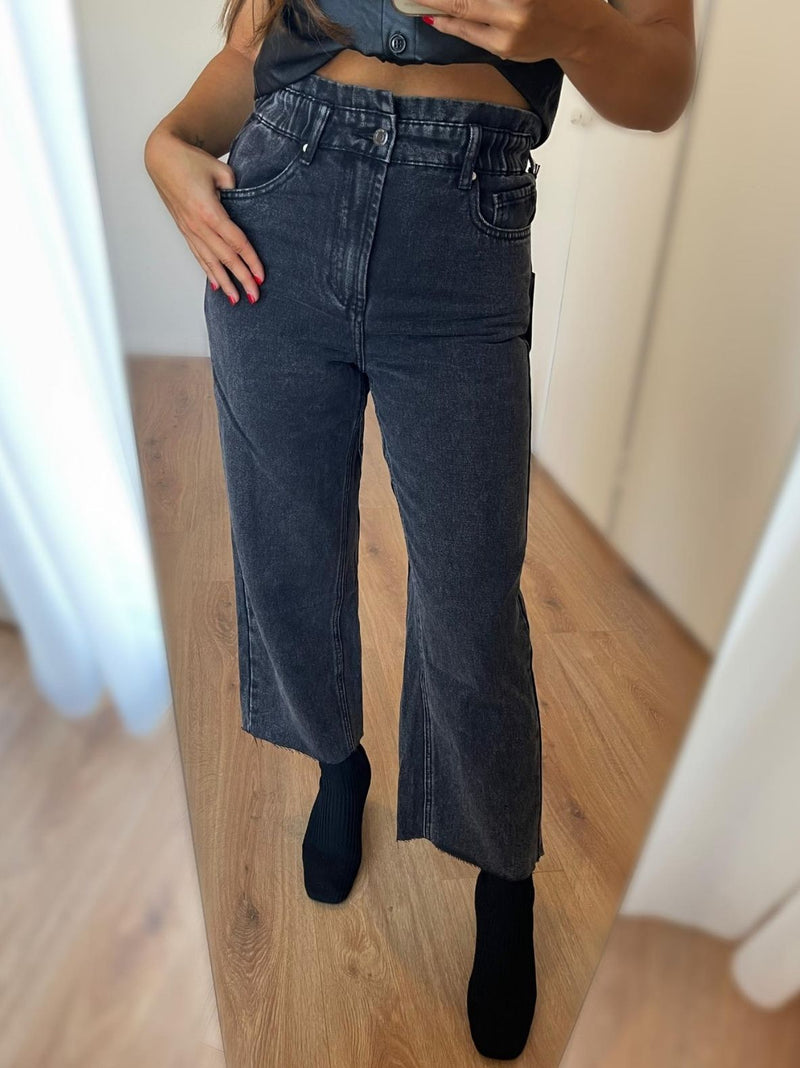 LIV black paper-bag wide leg jeans