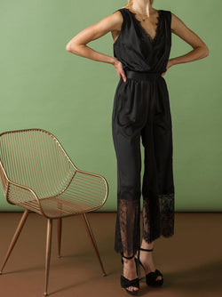 HANNAH black laced satin jumpsuit