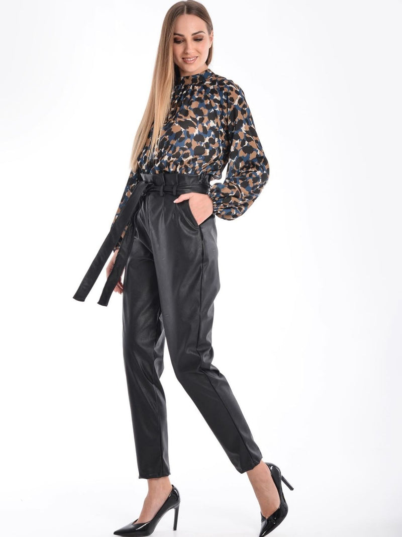 VERONICA paper-bag waist eco leather trousers - 2 COLORS