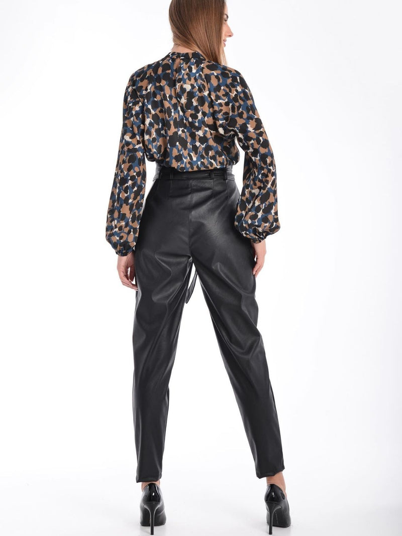 VERONICA paper-bag waist eco leather trousers - 2 COLORS