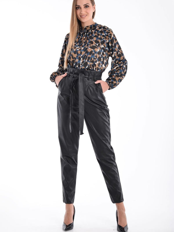 VERONICA paper-bag waist eco leather trousers - 2 COLORS