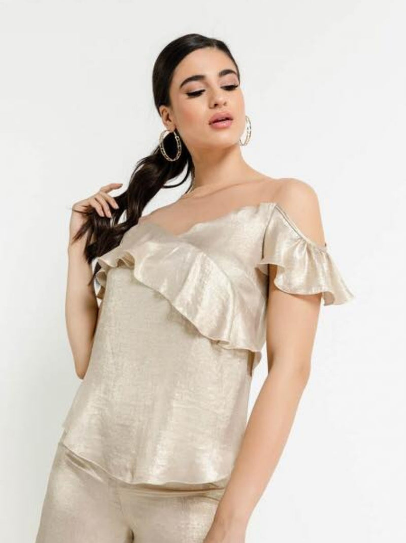 NICOLE gold ruffled top